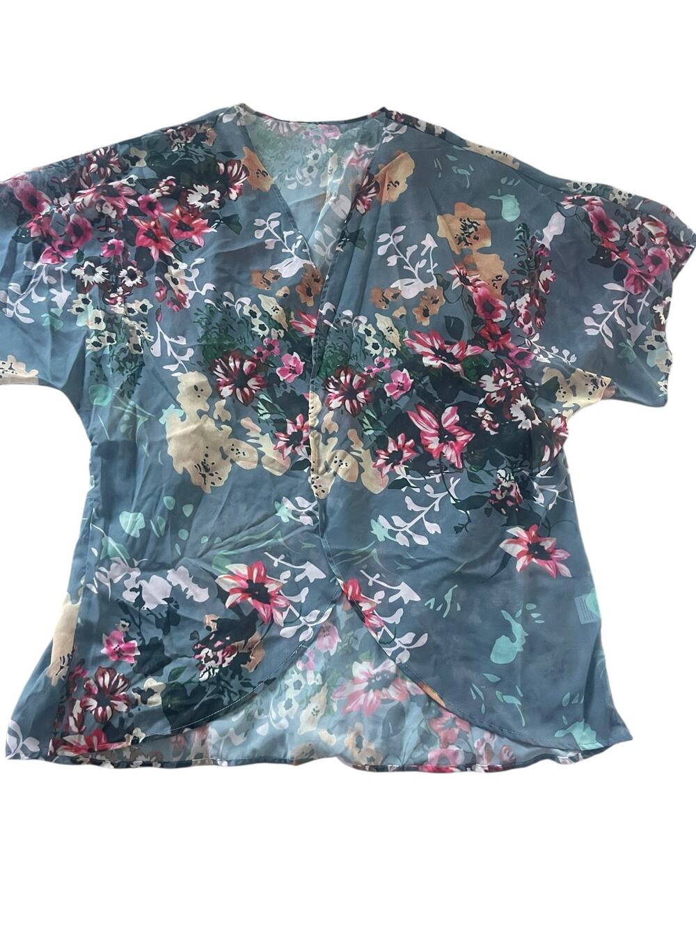 Unbranded Sheer Floral Short Sleeve Throw Over Blouse Women's Size 2XL